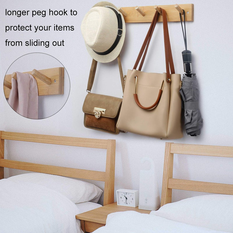 WEBI Coat Rack Wall Mounted,16" Hole to Hole,Coat Hanger Wall Mount with 5 Hooks for Hanging Coats,Hook Rack Peg Rail for Hats,Jacket,Clothes,Towels,Natural - Image 4